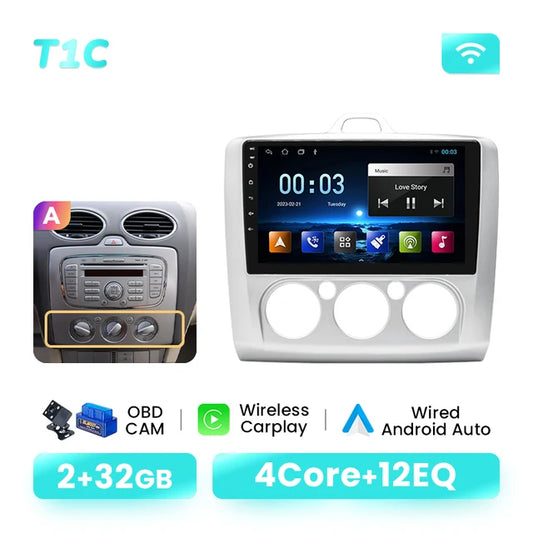 Wireless Speakers, , T1C, 2G 32G, AI Voice, Carplay, Android 12, Ford Focus 2 3 Mk2 Mk3 2004-2011, GPS Autoradio, Wifi, RDS, CamA