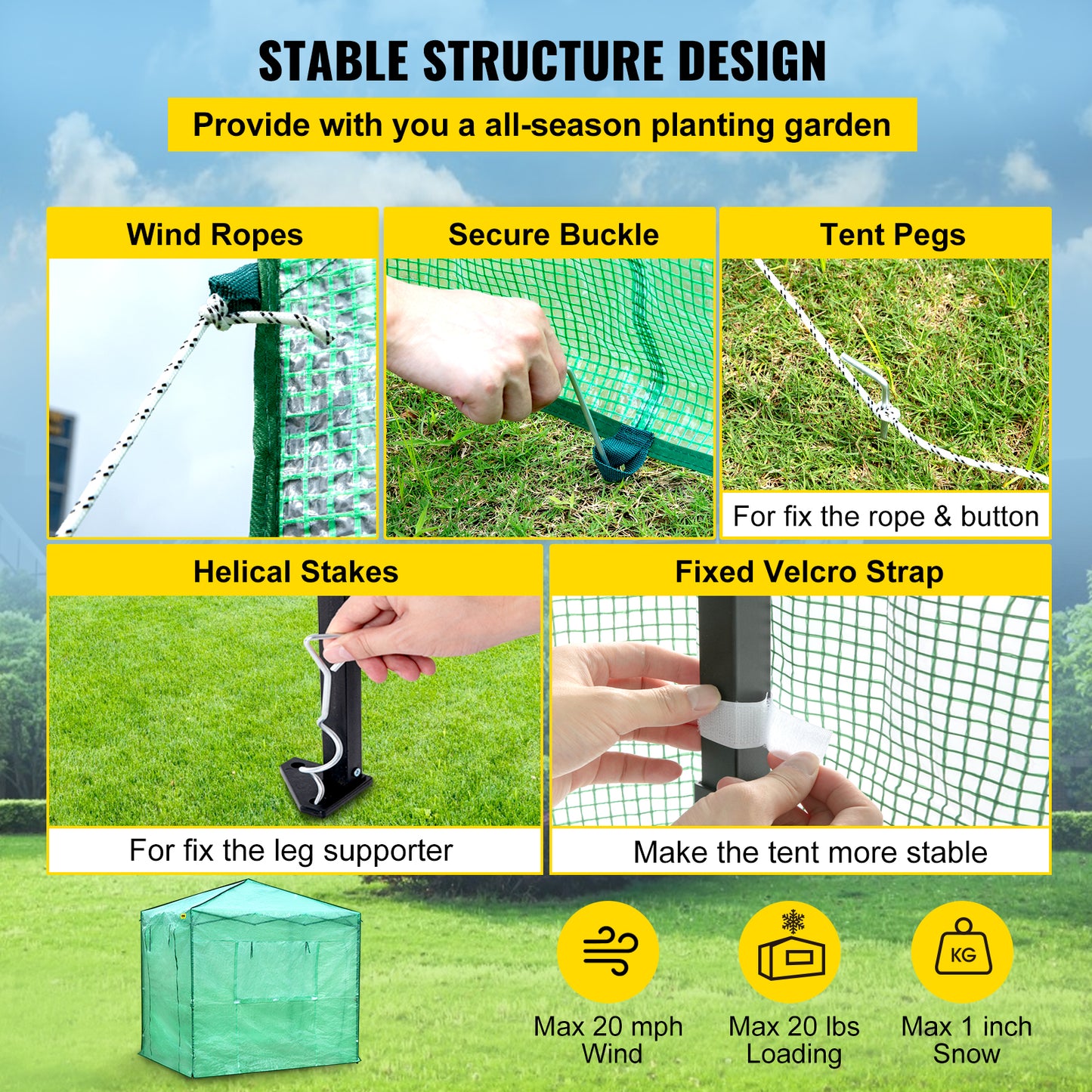 Weather-proof Walk-in Greenhouse with Roll-up Doors & Windows Steel Frame PE Cover Portable 8x6FT/ 8x12FT.