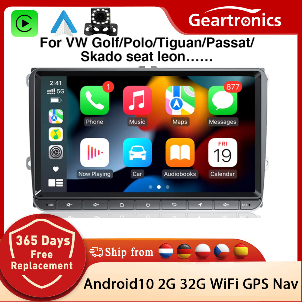 Car Multimedia Player, Gearelec, 12LED, 2GB, 32GB, Android 10, Carplay, WiFi, GPS, Black