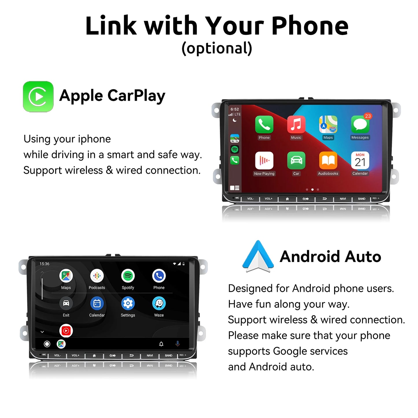 Car Multimedia Player, Gearelec, 12LED, 2GB, 32GB, Android 10, Carplay, WiFi, GPS, Black