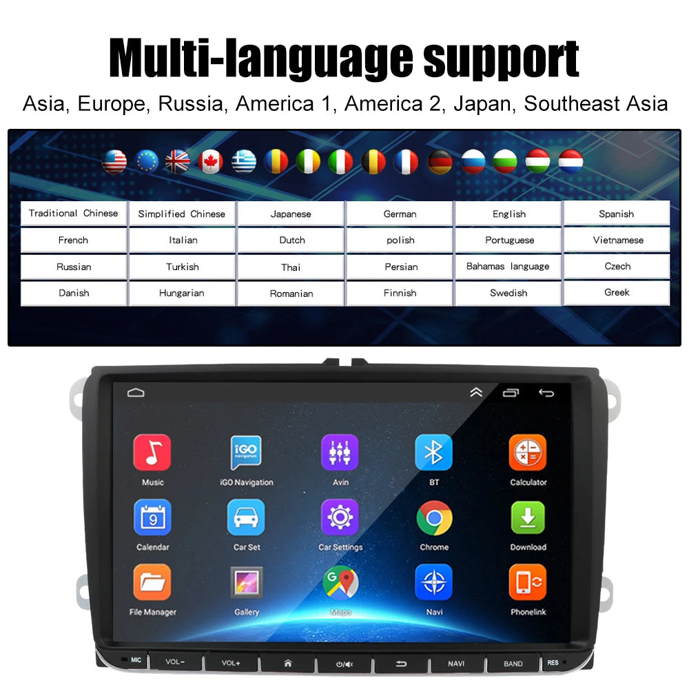 Car Multimedia Player, Gearelec, 12LED, 2GB, 32GB, Android 10, Carplay, WiFi, GPS, Black