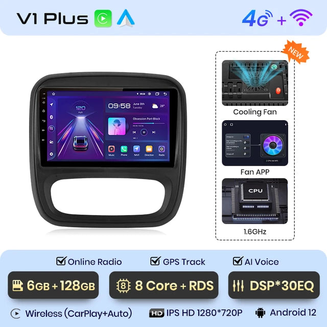 Mobile Phone APP, V1 Plus (6GB 128GB), AI Voice, Android Auto Radio, Renault Trafic 3 2014-2021, Opel Vivaro B 2014-2018, Carplay Car Multimedia GPS 2din, Color: None, Size: None