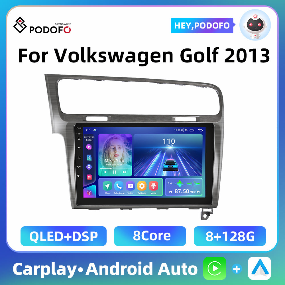 Car Multimedia Player, Podofo, Android Auto, Carplay, 32GB, GPS, Grey