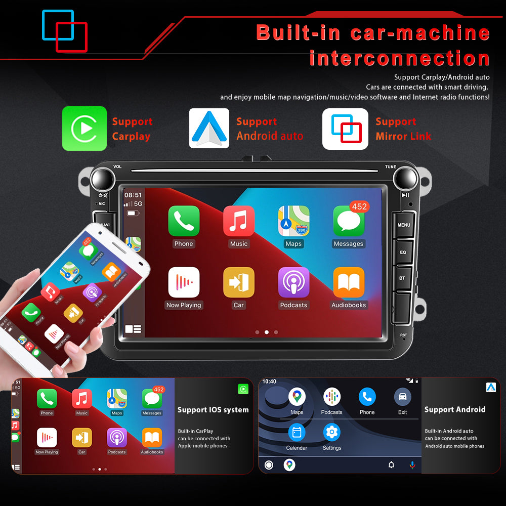 Player multimedia auto, Podofo, 1GB, 16GB, Android 10, MP5, Wifi, negru