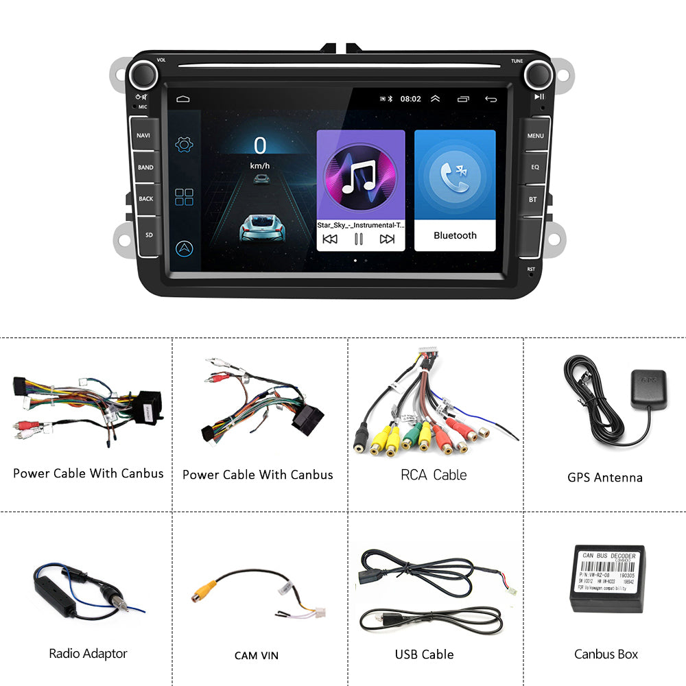 Car Multimedia Player, Podofo, 1GB, 16GB, Android 10, MP5, Wifi, Black