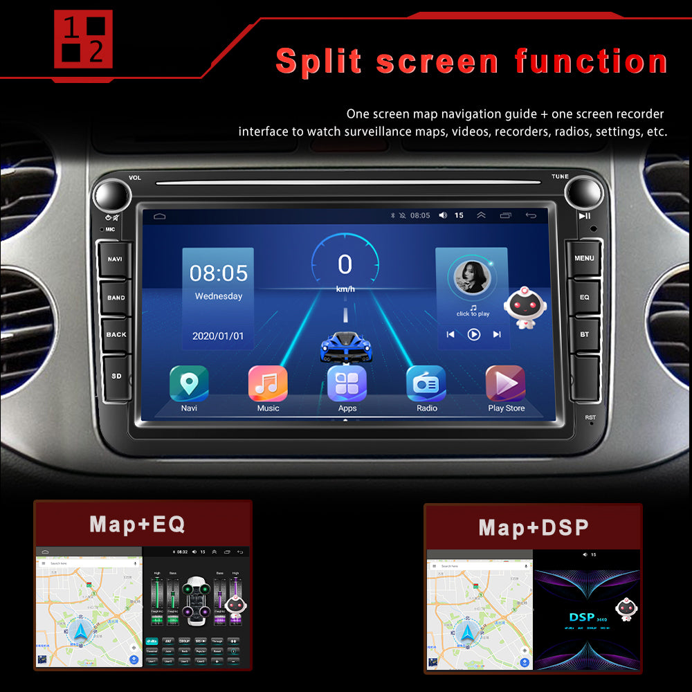 Car Multimedia Player, Podofo, 1GB, 16GB, Android 10, MP5, Wifi, Black