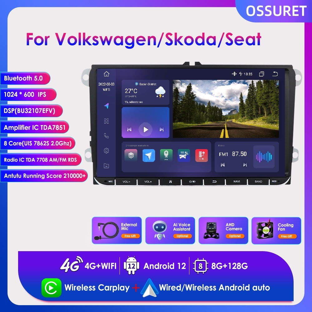 Car Multimedia Player, Ossuret, S8, 1GB, 32GB, 2Din, Android 12, Black