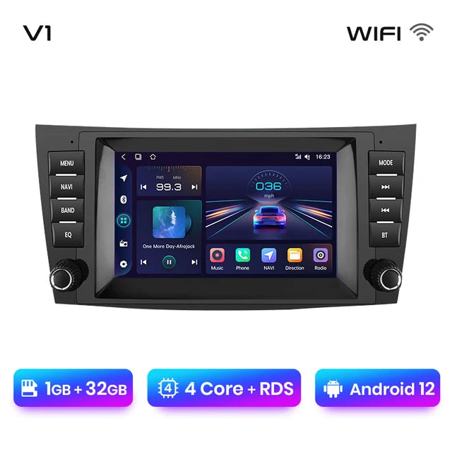 , V1, Android Auto Radio, Mercedes Benz E-Class W211 W219, 1GB RAM, 32GB Storage, Carplay, Multimedia, RDS GPS, No 2din autoradio, Black