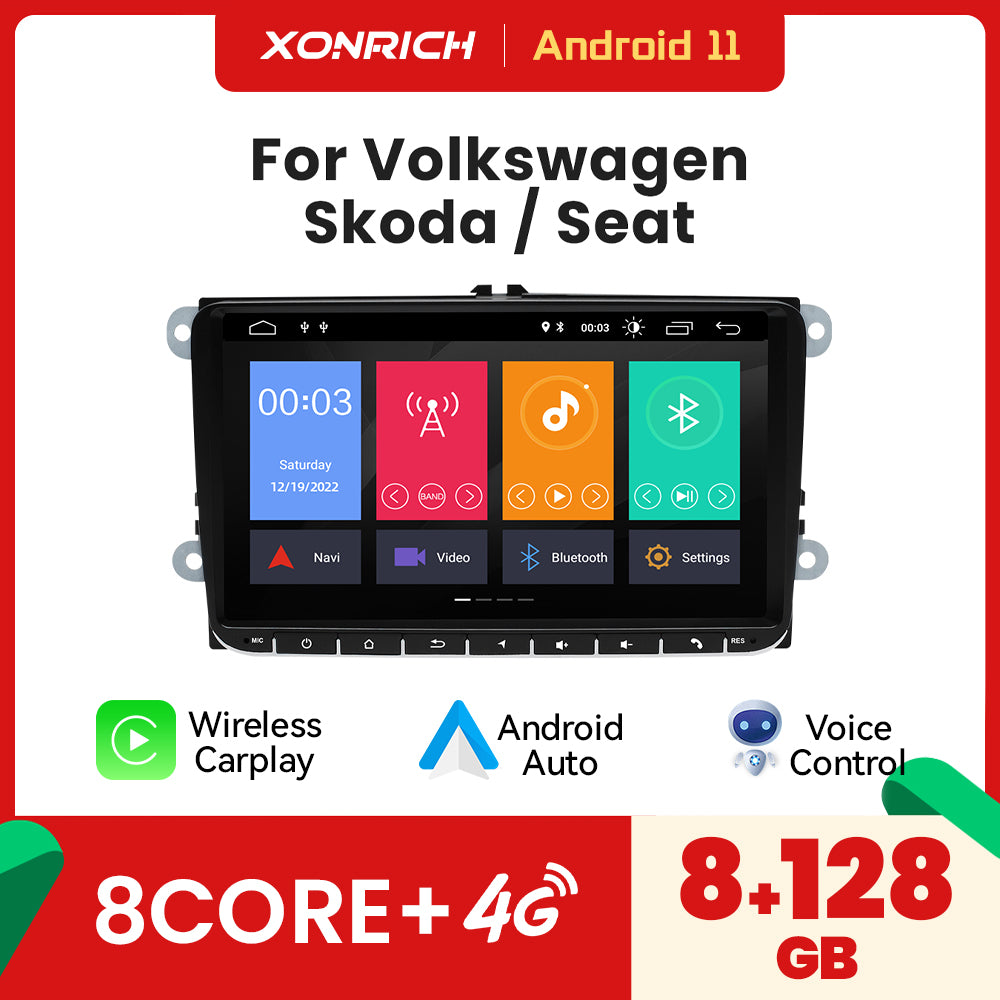 Lecteur multimédia de voiture, Xonrich, T1, 2 Go, 32 Go, GPS, Android 11, Autoradio, Noir