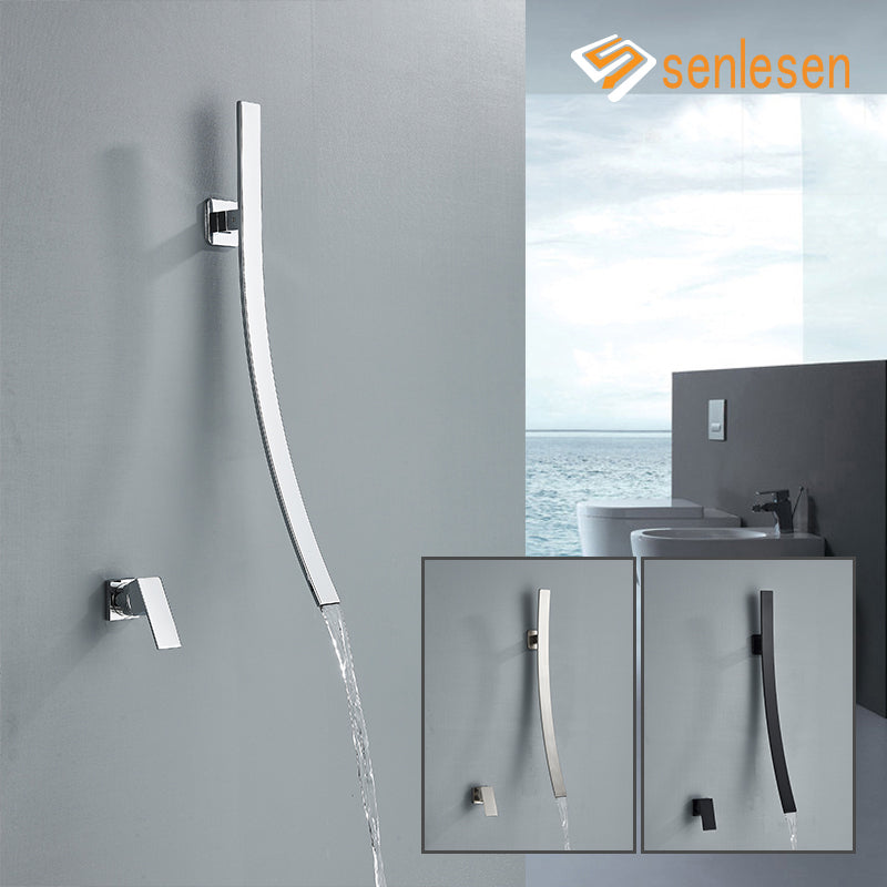 Faucet, Senlesen, Wall Mounted, Waterfall Spout, 70cm, Matte Black