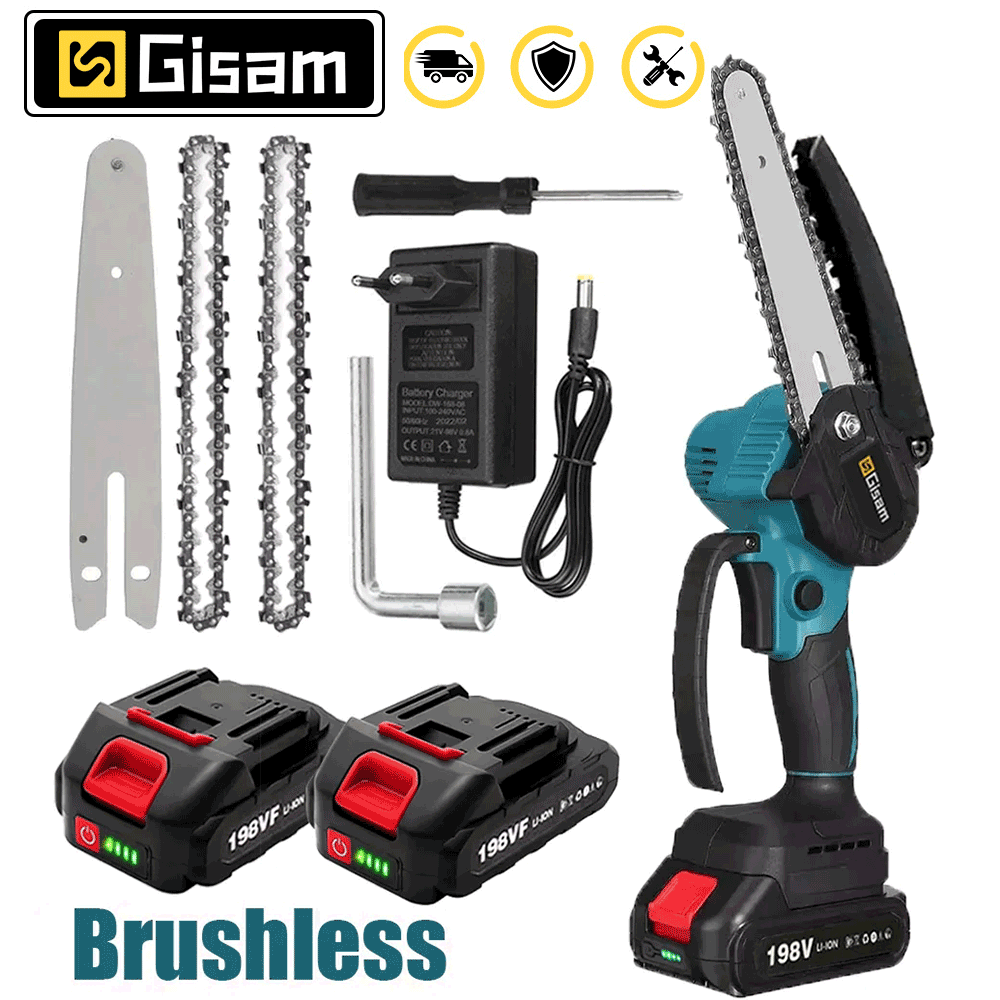 Electric Chainsaw, Gisam, 15cm, 18V, 2 Batteries, Black