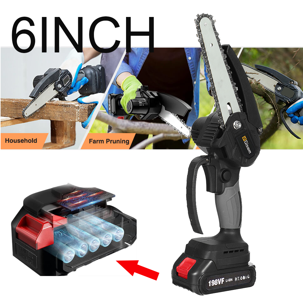 Electric Chainsaw, Gisam, 15cm, 18V, 2 Batteries, Black