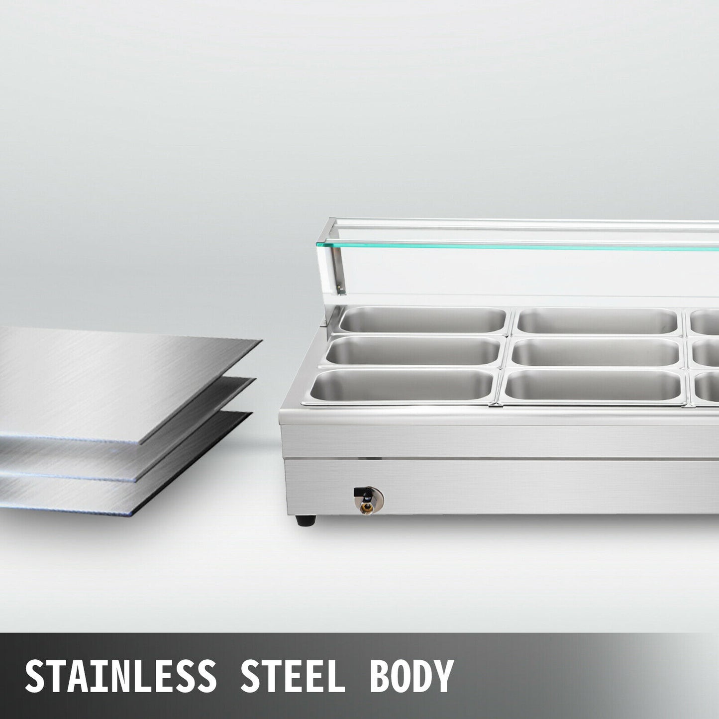 Stainless Steel Buffet Warmer with Glass Shield and 3-12 Pans