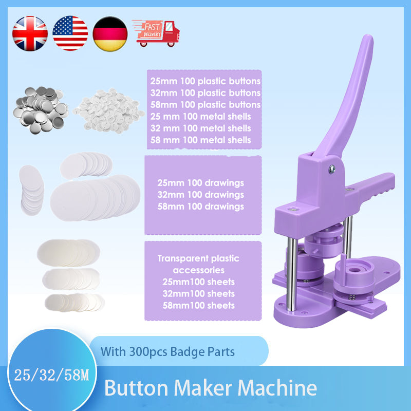 Mașină de făcut insigne, matriță 25,32,58mm, 300 buc, tăietor cerc, portocaliu