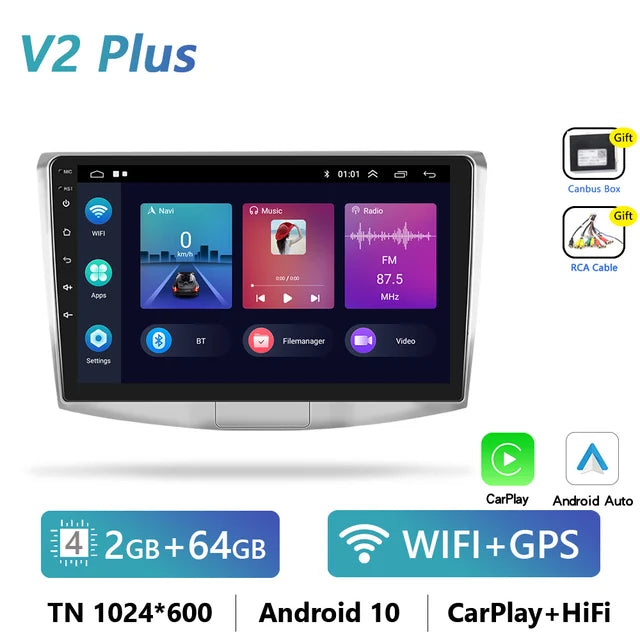 Mp5 Player, For Passat, V2, 2GB, 64GB, 2Din, WiFi, 4x45, Silver