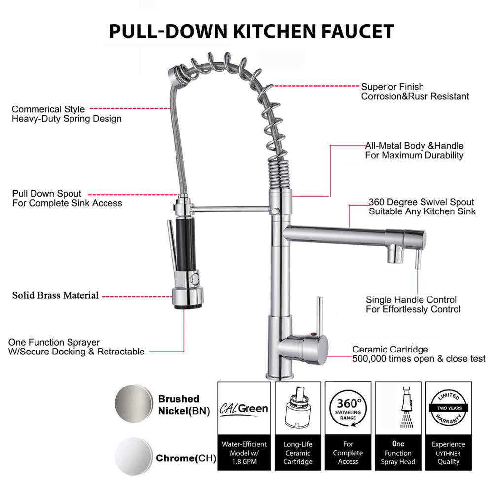 Faucet, Uythner, Chrome Brass, Dual Swivel Spouts, Brushed Nickle J