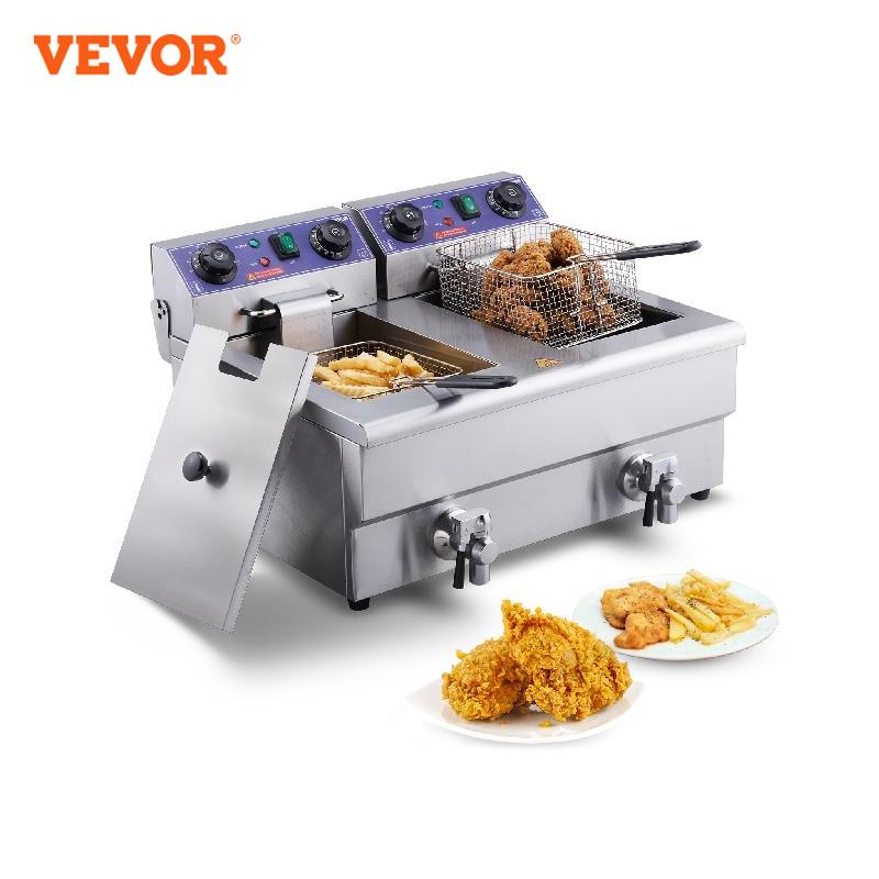 Friteuse électrique, Vevor, 12L, 3000W, double réservoir, minuterie, acier inoxydable