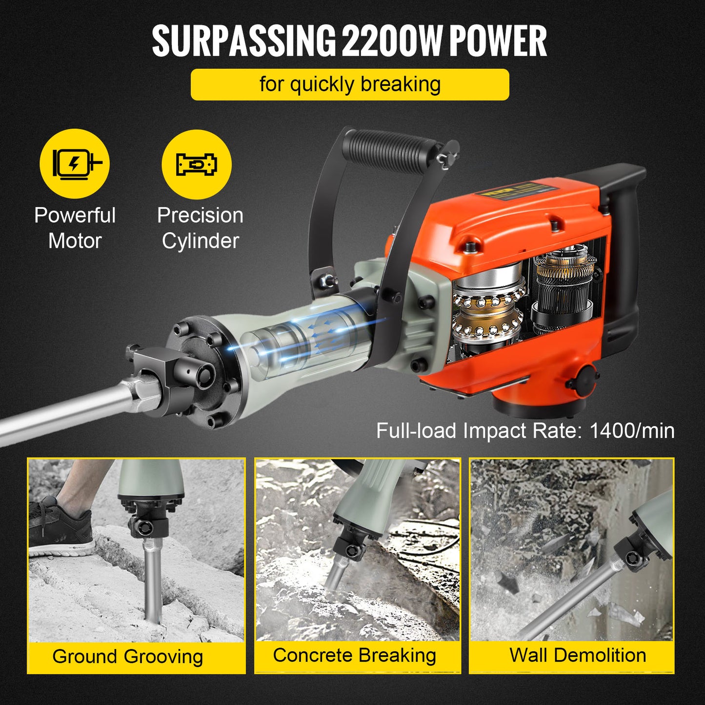 Rotary Hammer Electric Power Tools with 2200W Impact