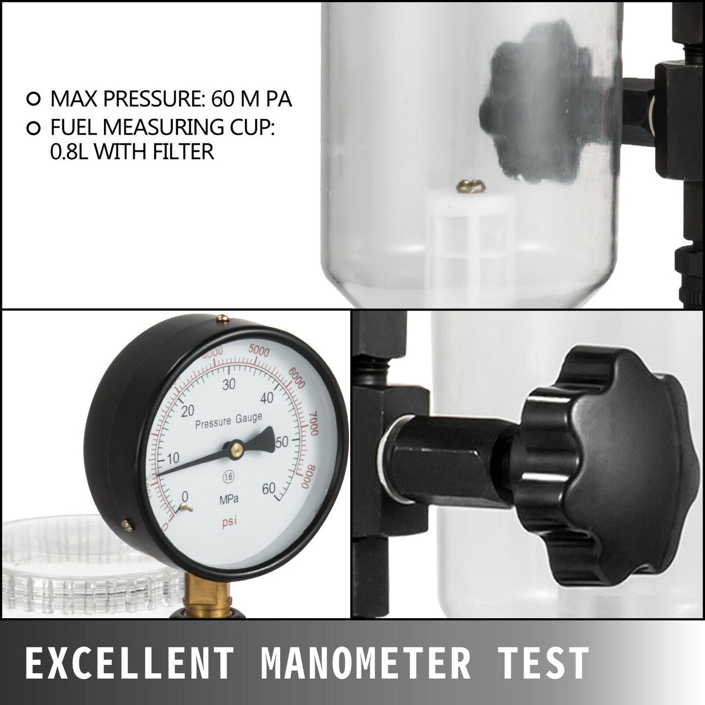 Testeur d'injecteur pour automobiles et tracteurs – Outil à double jauge, pression et réparation (50 caractères)