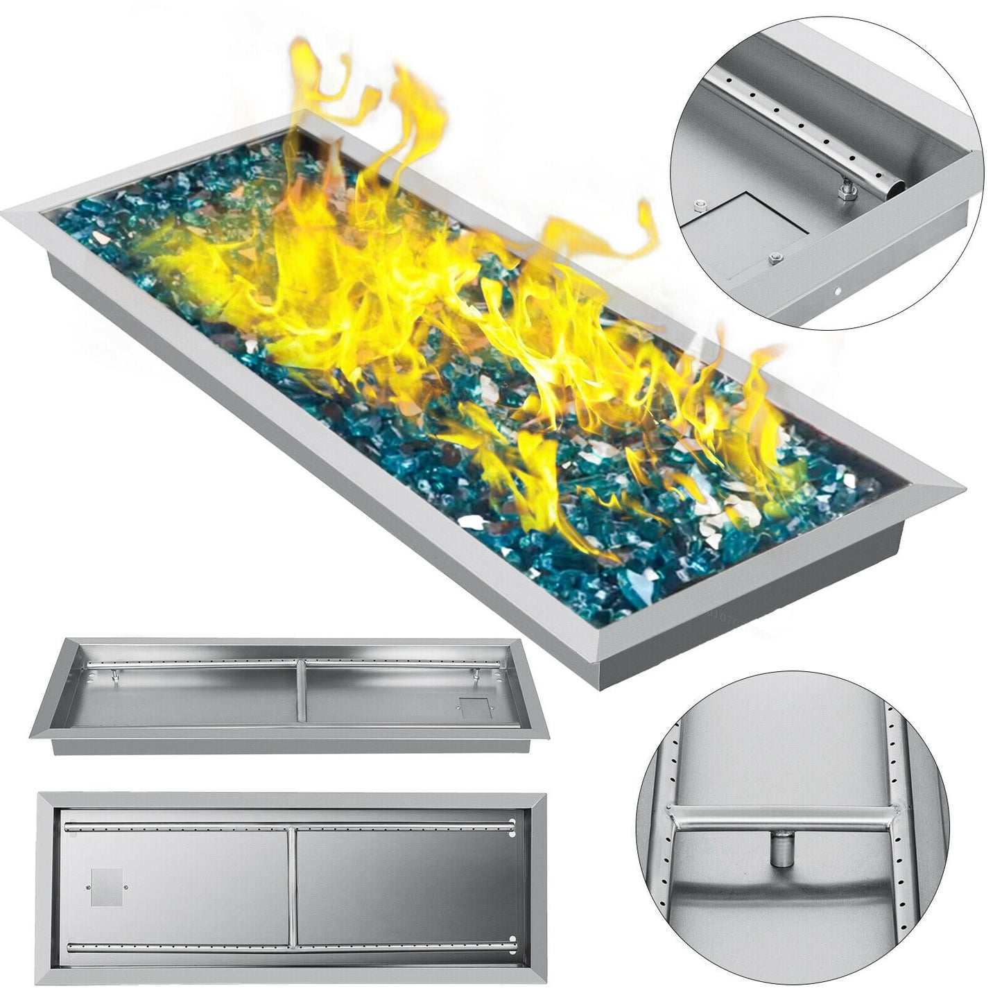 Square Durable BBQ Grill H-Burner Propane Fire Pit Pan