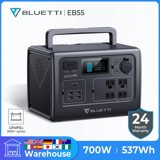 Solar Power Generator, EB55 700W 537Wh, Pure Sine Wave LiFePO4 Battery, ZA Plug 230V 50Hz, Portable, 2,500+ Cycles, Blue, Standard Size.