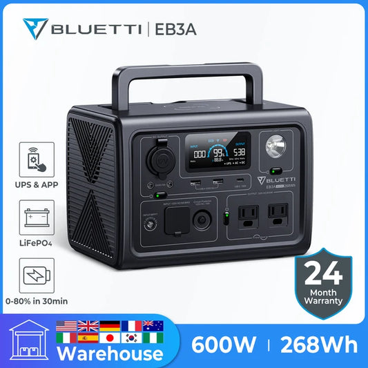 Solar Power Generator, EB3A 600W 268Wh UK Plug, 600W/700W/800W/1000W Portable Station, Pure Sine Wave, LiFePO4 Battery, 2,500+ Cycles, 230V 50Hz, Blue, Standard Size.