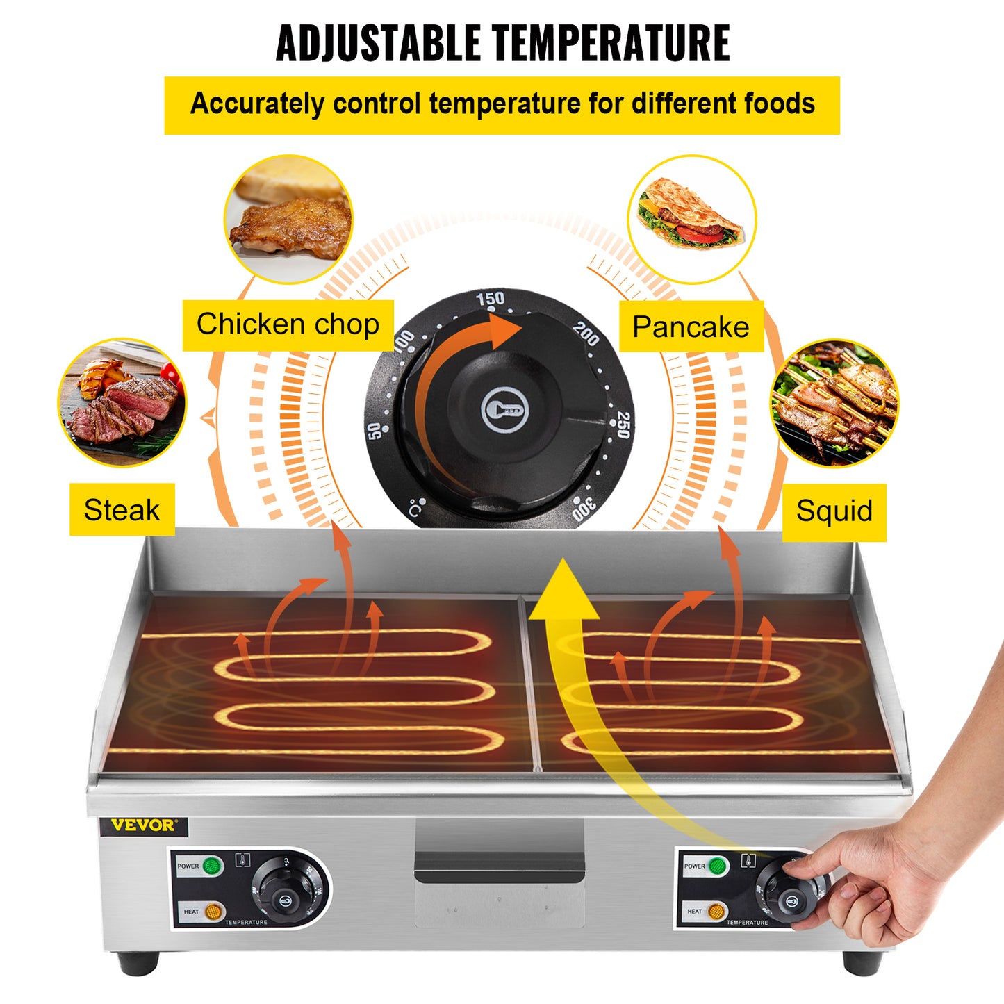 Stainless Steel Electric Countertop Griddle with Drawer, Flat Top BBQ for Outdoor Cooking, High Quality Home Appliance (50cm)