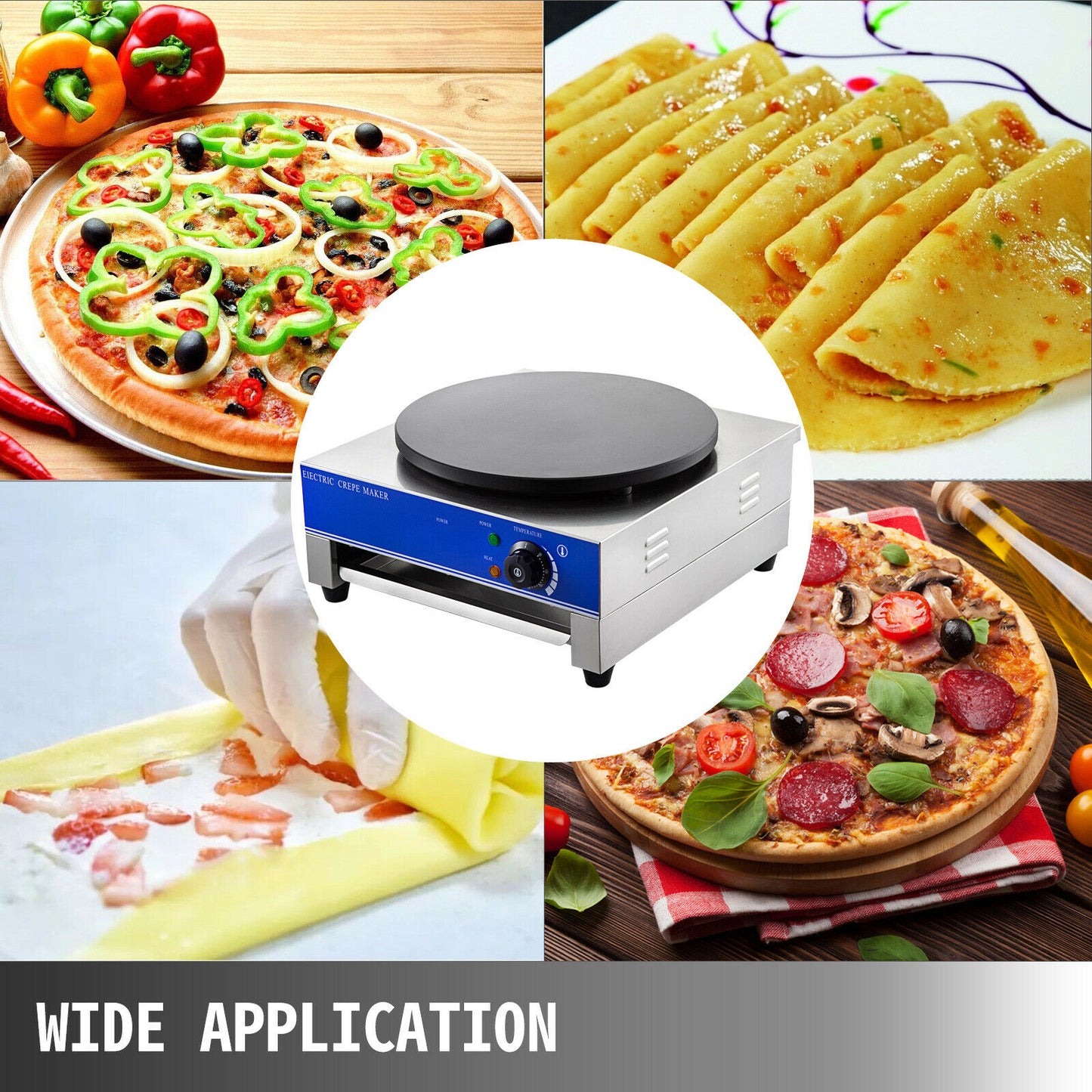 Electric Crepe Pancake Waffle Maker Non-Stick 16in Diameter