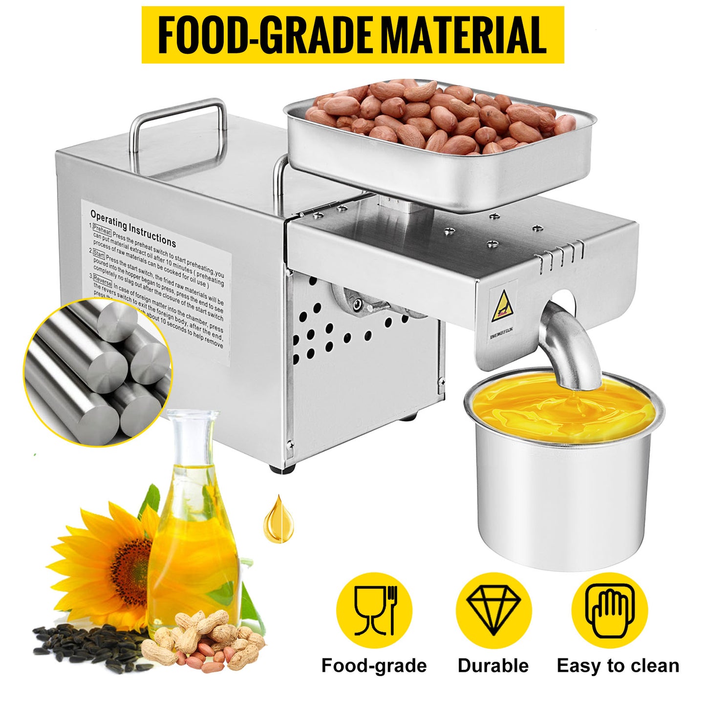 Electric Oil Press Machine for Home & Commercial Use, Extracts Sesame, Canola, Sunflower Seeds, Peanuts, and Walnuts, Automatic, High Quality, Affordable.