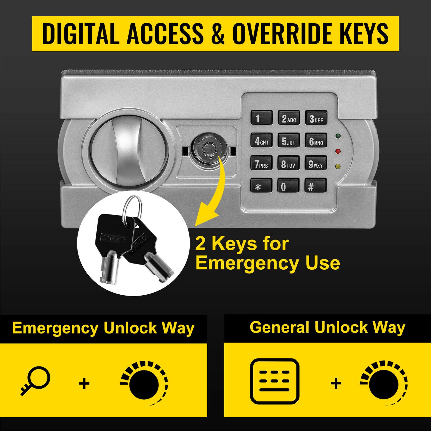 Electronic Piggy Bank Safe Box, Digital Access, 2 Keys, Money/Guns