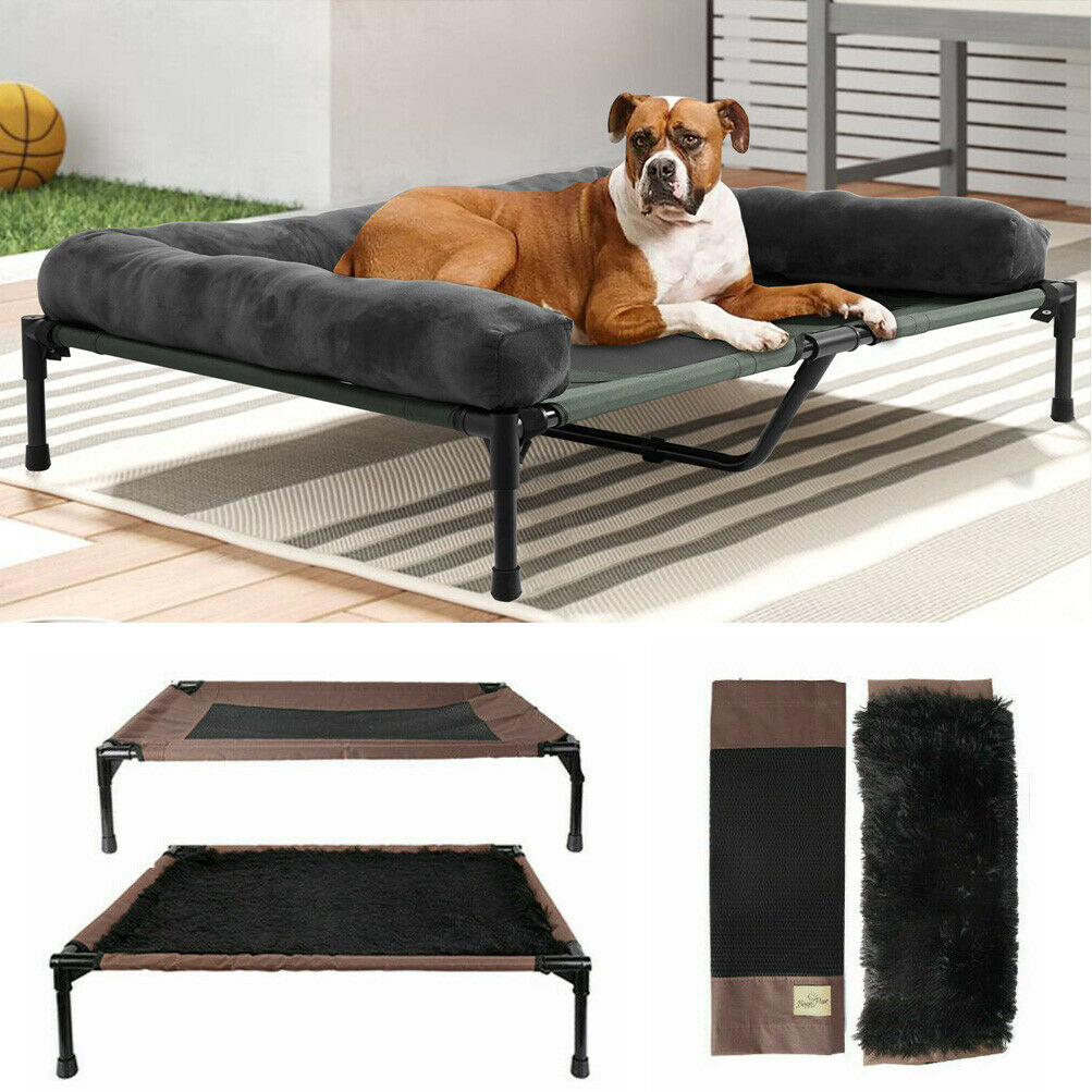 Elevated Dog Bed with Bolster - Large Size, Weatherproof, Cooling Material.