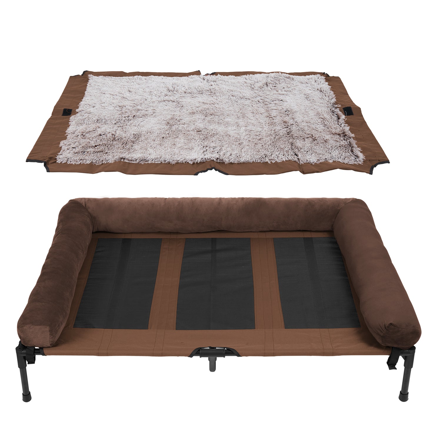 Elevated Dog Bed with Bolster - Large Size, Weatherproof, Cooling Material.