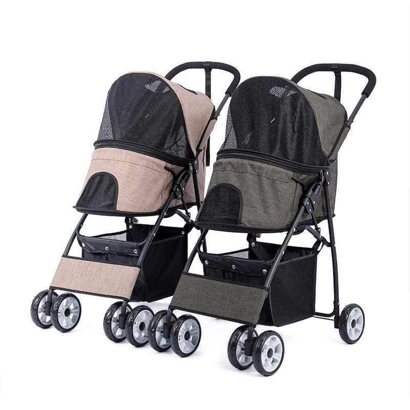 Chariot de transport pliable en aluminium pour animaux de compagnie, avec grande fenêtre en maille et roulement de 12,5 kg