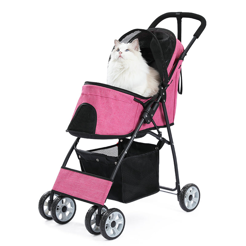 Chariot de transport pliable en aluminium pour animaux de compagnie, avec grande fenêtre en maille et roulement de 12,5 kg