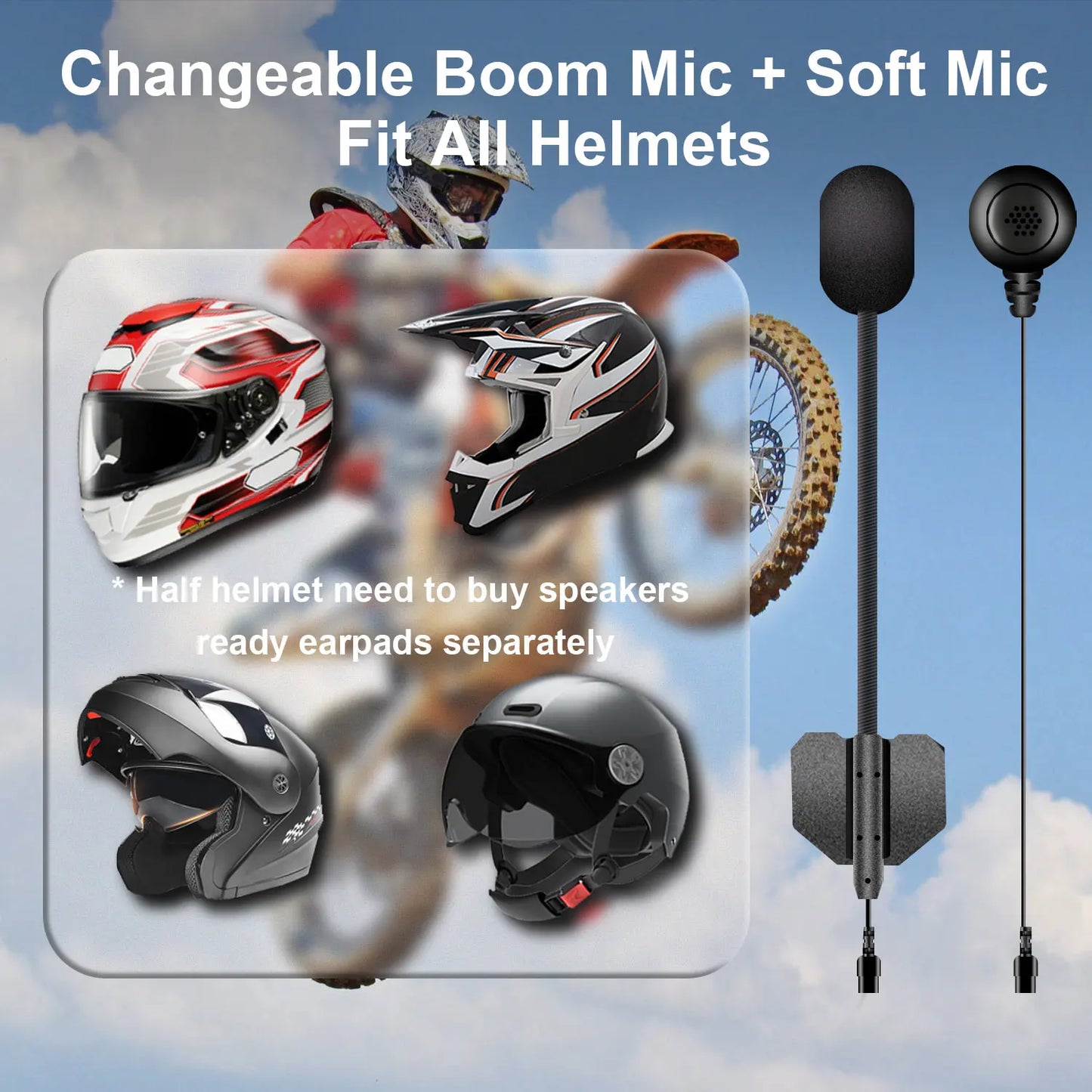 Motorcycle Helmet, FreedConn, TCOM-SC, Wireless Bluetooth, LCD Display, FM Radio, Music Share, 2 Set, No Color, No Size