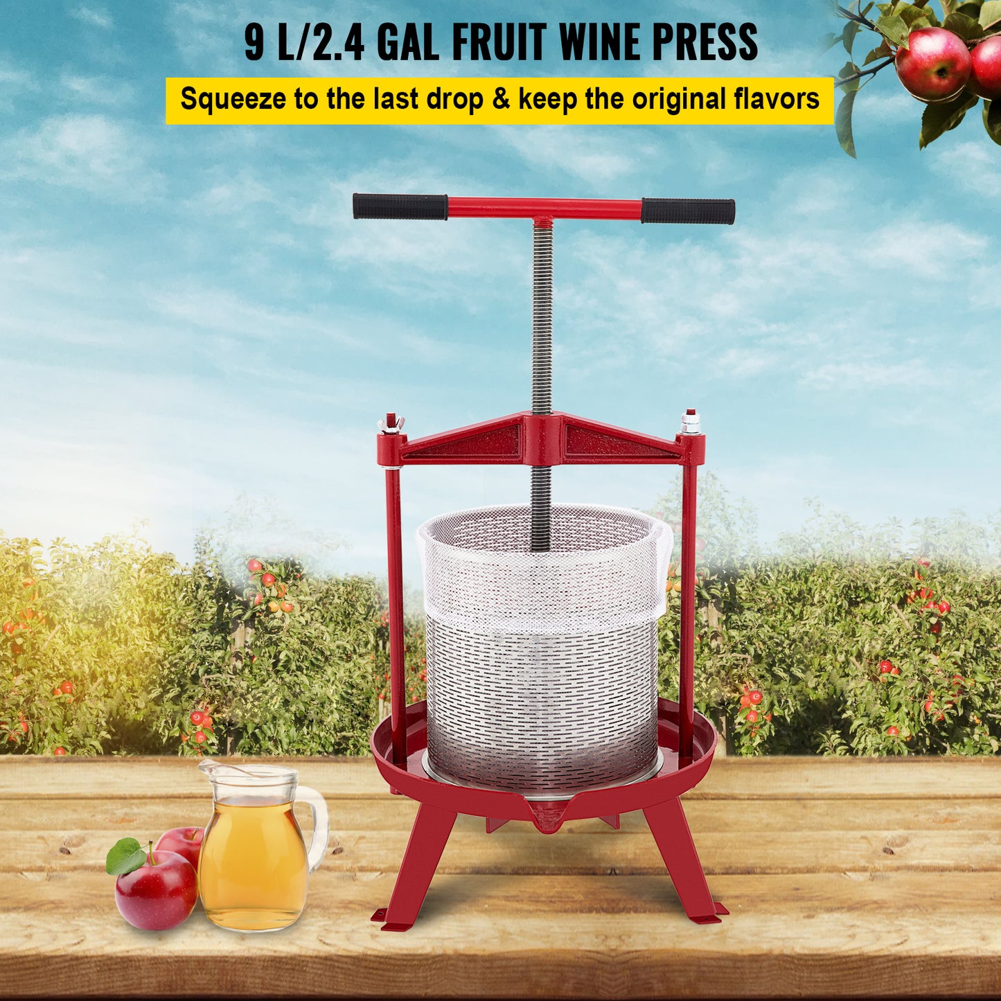 Presă de vin pentru fructe din oțel inoxidabil pentru prepararea vinului (3,7 gal/14 l)