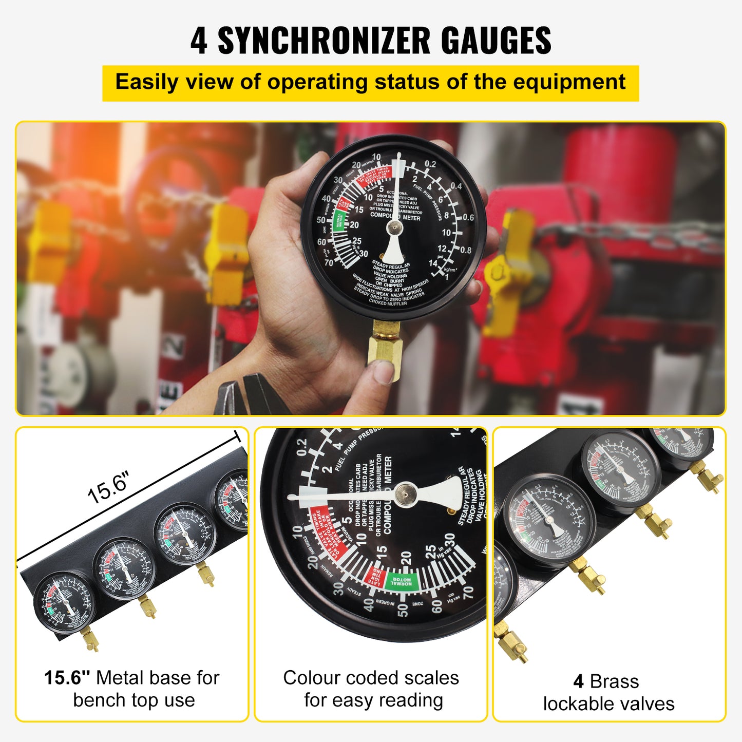 Kit d'équilibrage de vide de calibre 4 pour la synchronisation du carburateur de moto.