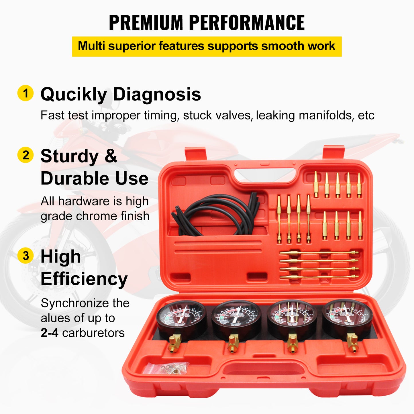 4 Gauge Vacuum Balancer Kit for Motorcycle Carburetor Synchronization.