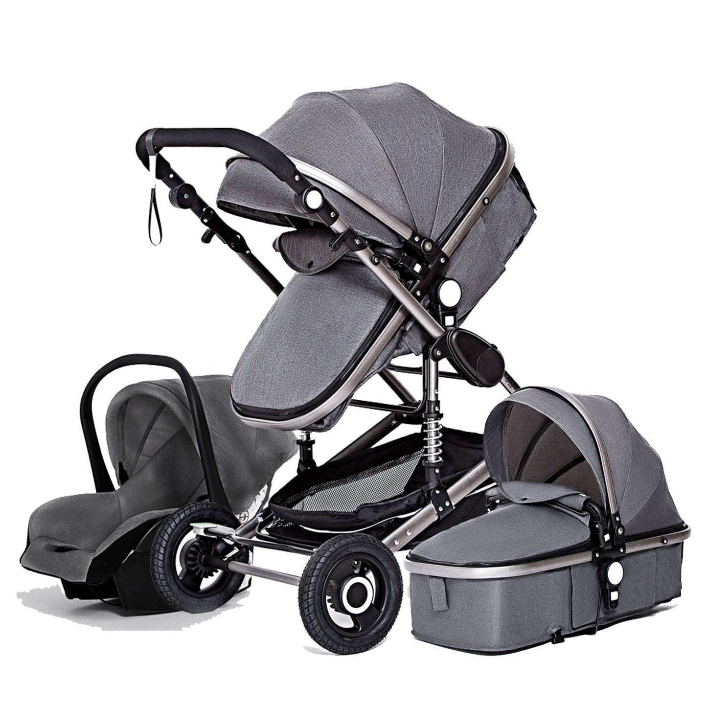 Stroller, Yazoco, 3 in 1, Folding Prams, Travel Carriage, Portable, Aluminum Frame, Grey