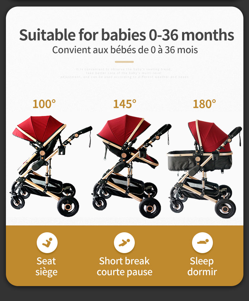 Baby Stroller, Caludan, 3 in 1, Luxury Travel Pram, Car Seat, Carrier Pushchair, Brown