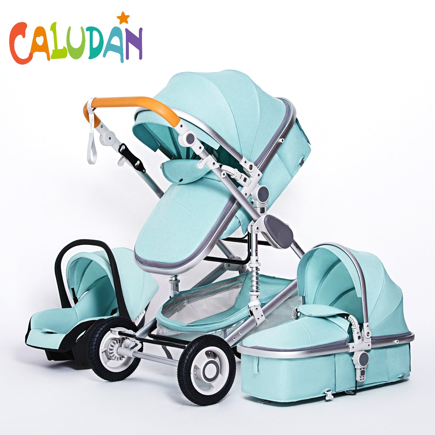 Poussette bébé, Caludan, 3 en 1, landau de voyage de luxe, siège auto, poussette porteuse, gris