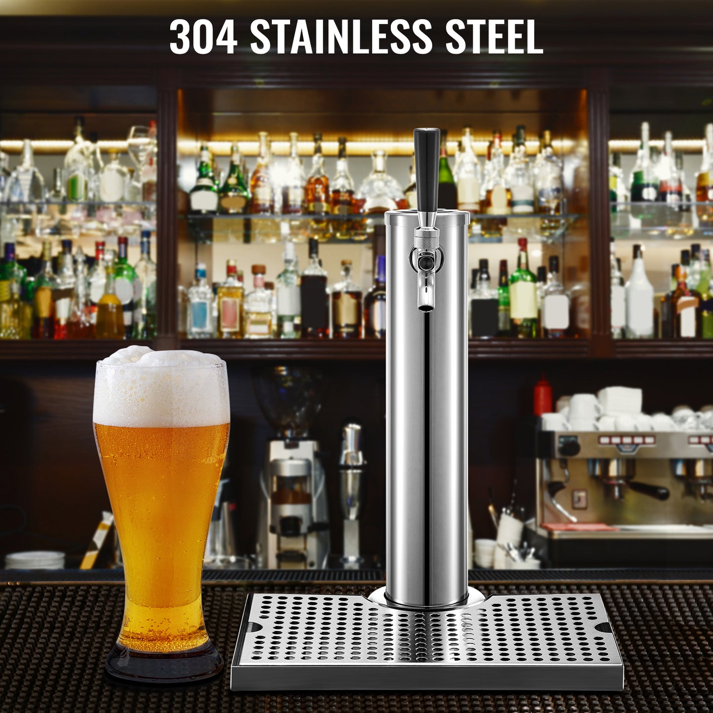 Stainless Single Tap Beer Tower Dispenser with Drip Tray (Homebrew)