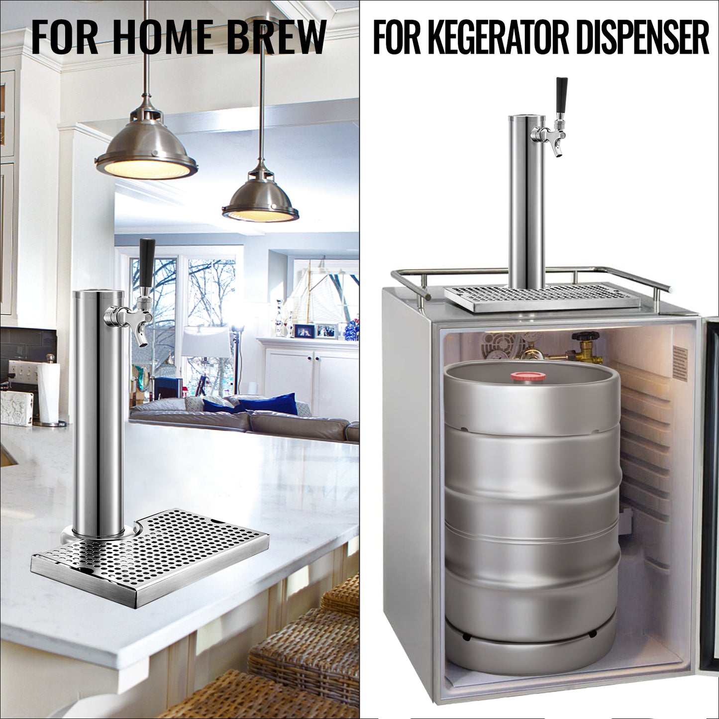 Stainless Single Tap Beer Tower Dispenser with Drip Tray (Homebrew)