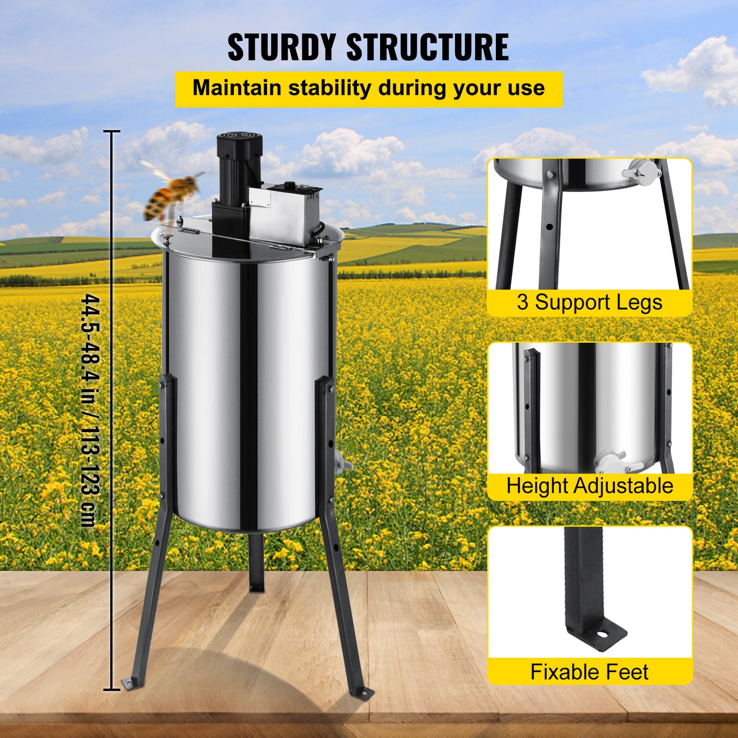 Honey Extractor, Electric, Stainless Steel, 3 Frames, 50cm High, Silver