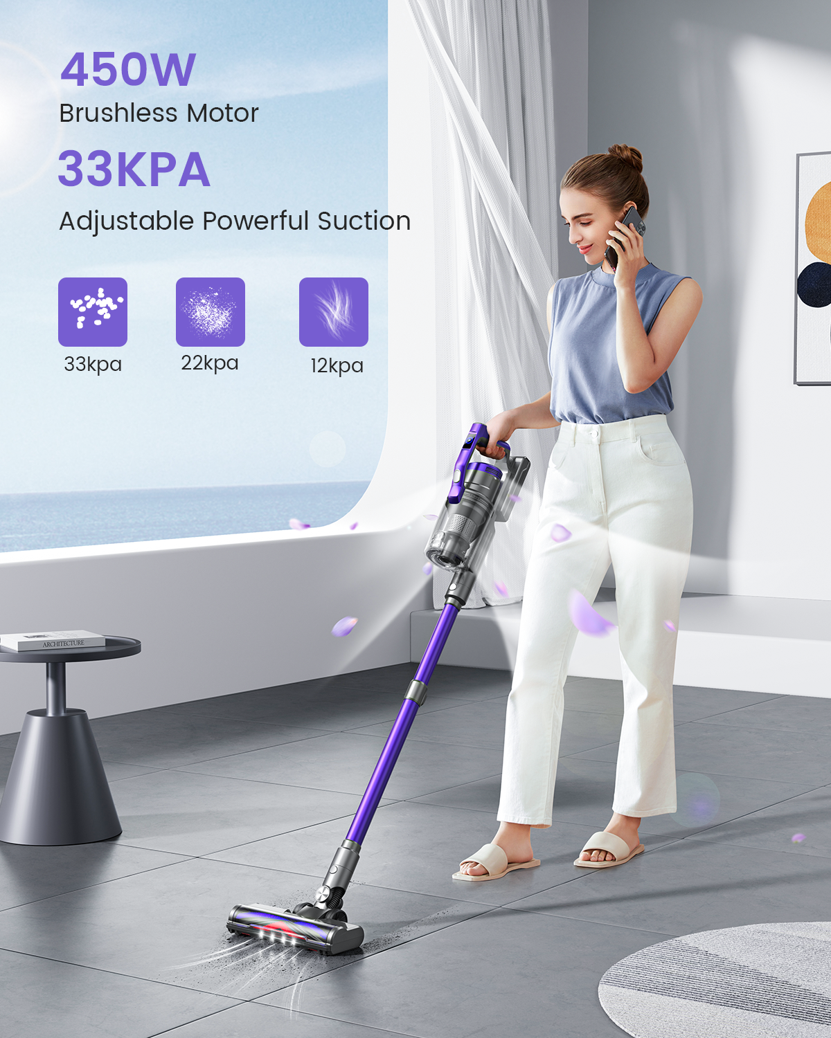 Vacuum cleaner, Laresar, S14, 1L, 400W, 25.9V, 33KPA, Bagless, Purple