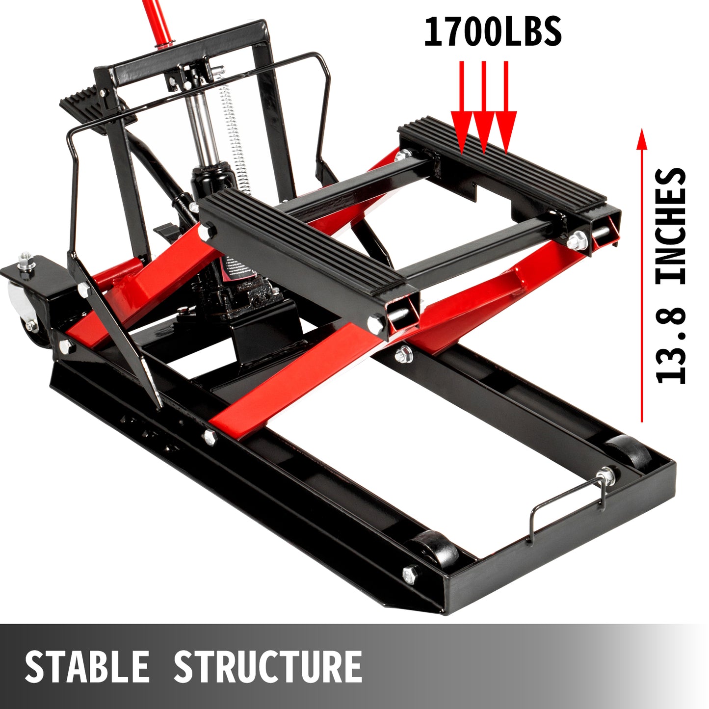 Adjustable Hydraulic Motorcycle Scissor Jack, Portable Lift, 1700lb Capacity.