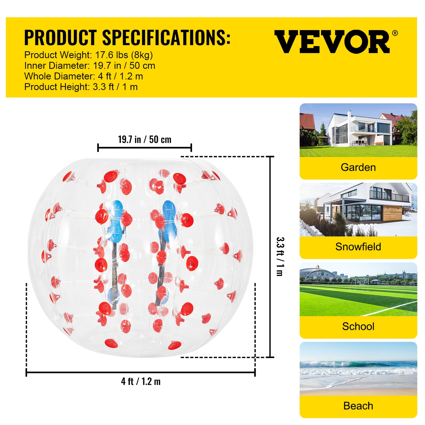 Inflatable bubble, 1.2 meters diameter, Lightweight, Transparent