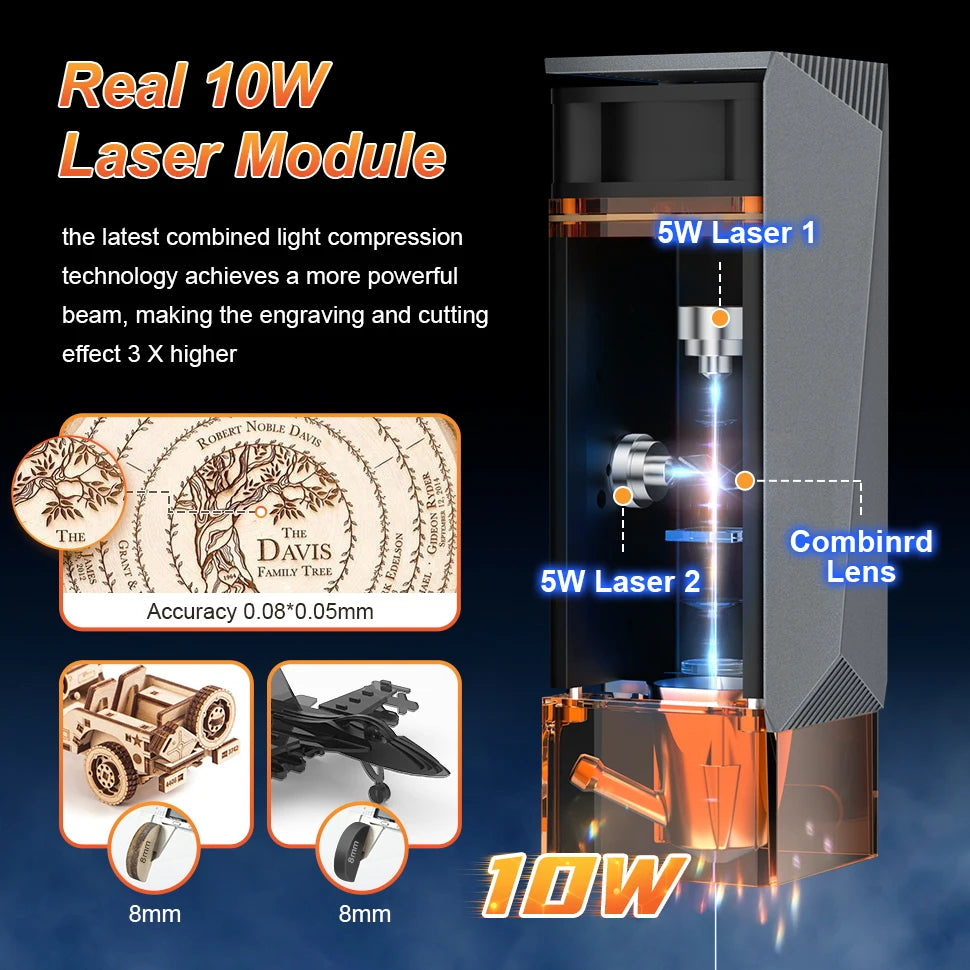 Engraving machine, , L6 10W, High Accuracy, Portable, Laser Engraver Cutter, Air Assist Kits, Support APP Lightburn, EU-PLUG, Black, Standard size