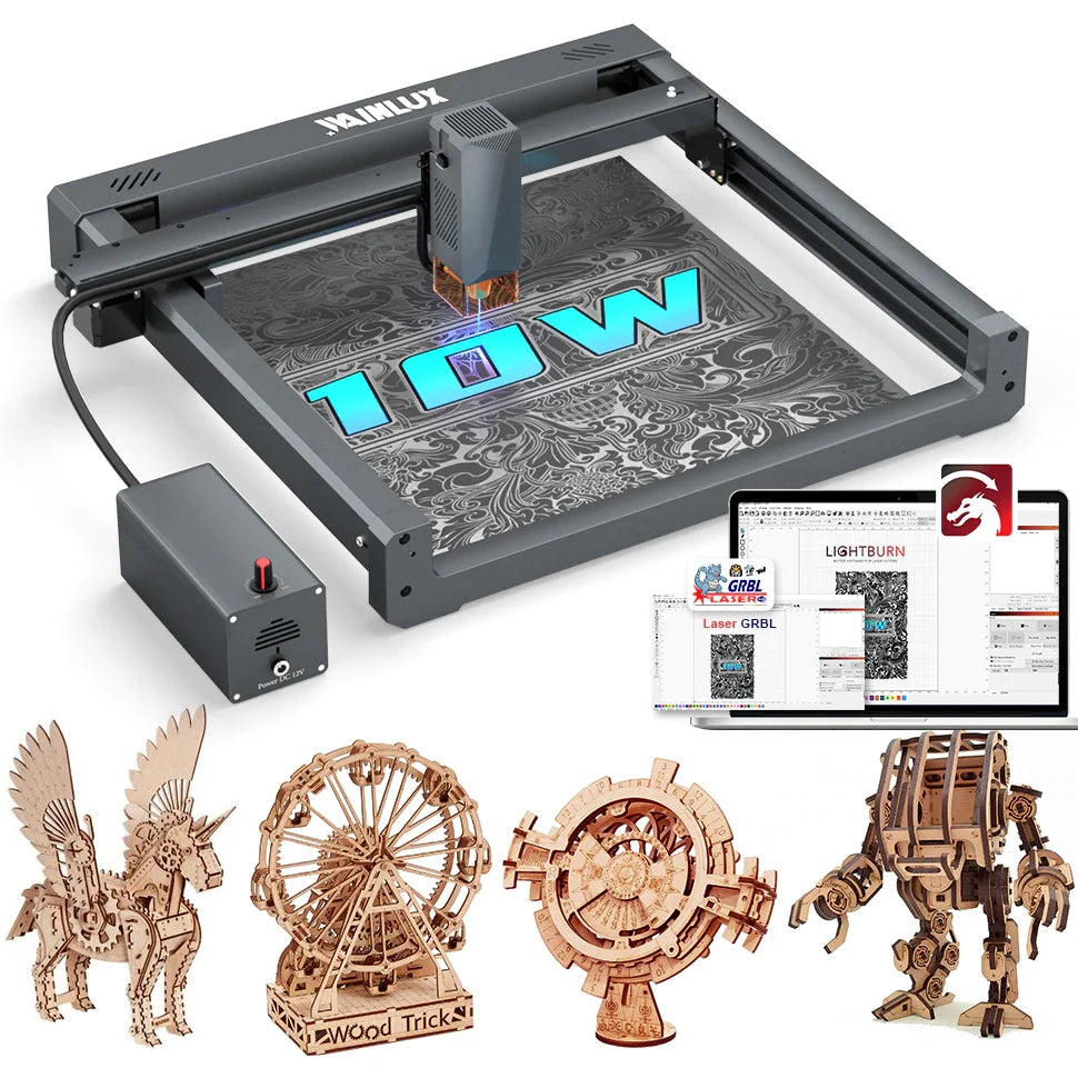 Engraving machine, , L6 10W, High Accuracy, Portable, Laser Engraver Cutter, Air Assist Kits, Support APP Lightburn, EU-PLUG, Black, Standard size