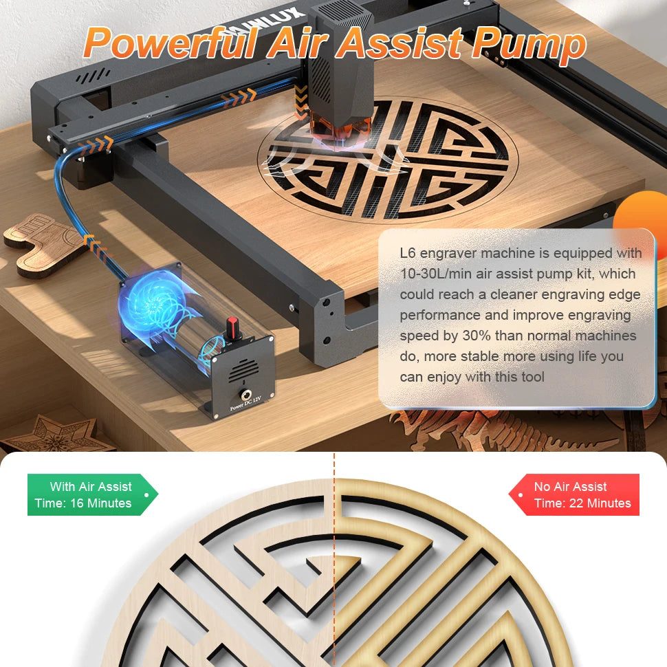 Engraving machine, , L6 10W, High Accuracy, Portable, Laser Engraver Cutter, Air Assist Kits, Support APP Lightburn, EU-PLUG, Black, Standard size